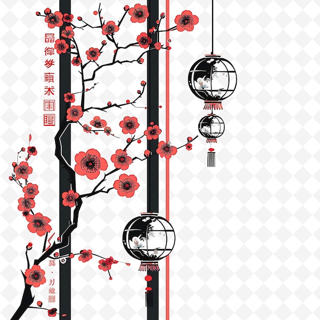 PSD klassisches cherry blossom borderlines design mit japanischen moti creative abstract art designs