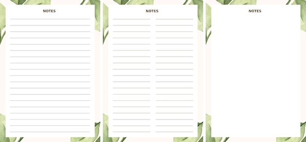 PSD hojas beige y verdes notas de diario planificador de páginas