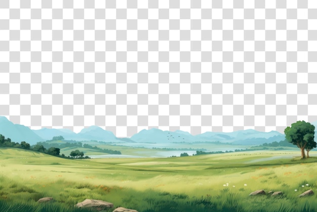 PSD illustration de paysage simplifié prairies vides au printemps paysages minimalistes couleurs vives acrylique sur toile style ar 32