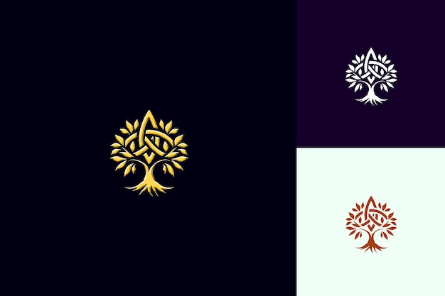 PSD logotipo de druida místico com um nó celta e uma árvore para decoração designs vetoriais abstratos criativos