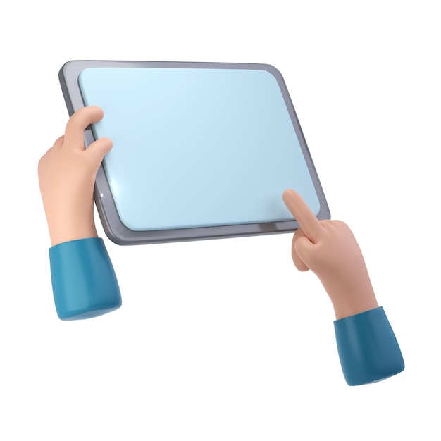 PSD manos 3d usando el icono de maqueta de tableta mano de dibujos animados sosteniendo tableta aislada ilustración png transparente