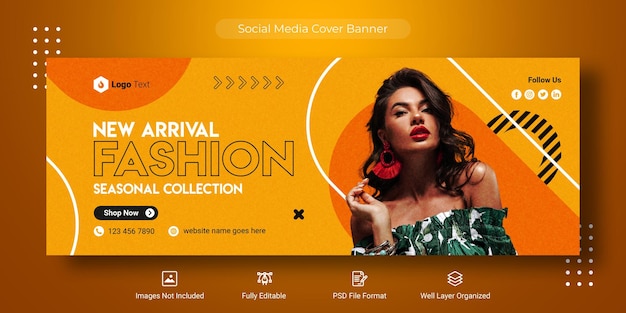PSD mídia social de venda de moda e modelo de banner de capa do facebook
