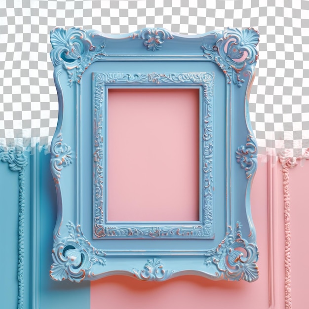 PSD un miroir bleu et rose avec un cadre rose avec un dessin dessus