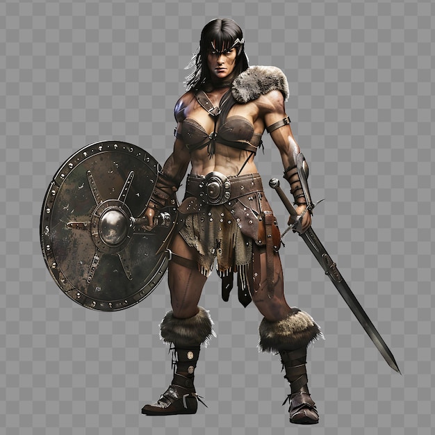PSD mulher bárbara conan o guerreiro de estilo bárbaro com powe desenho de personagem conceito de ativo do jogo