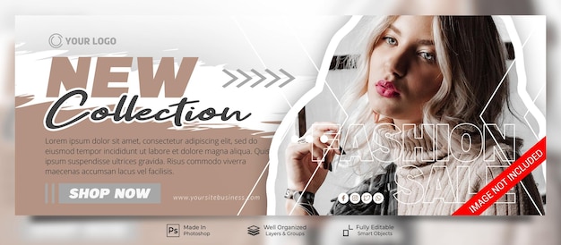 PSD nova coleção de venda de moda para promoção de mídia social post modelo de banner de capa do facebook
