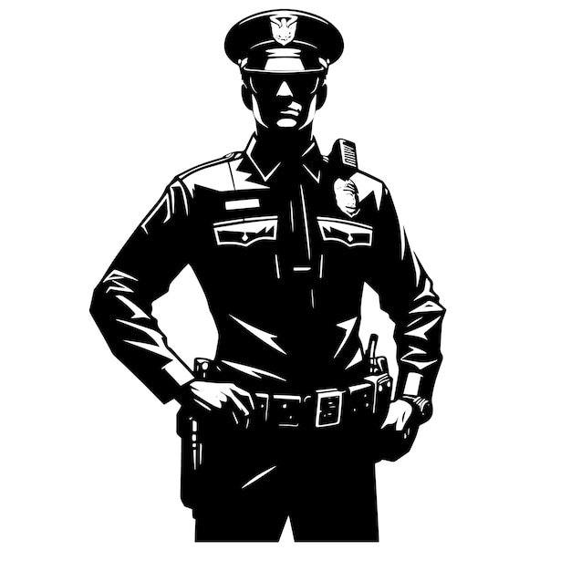 PSD schwarze und weiße silhouette eines schlauen polizisten
