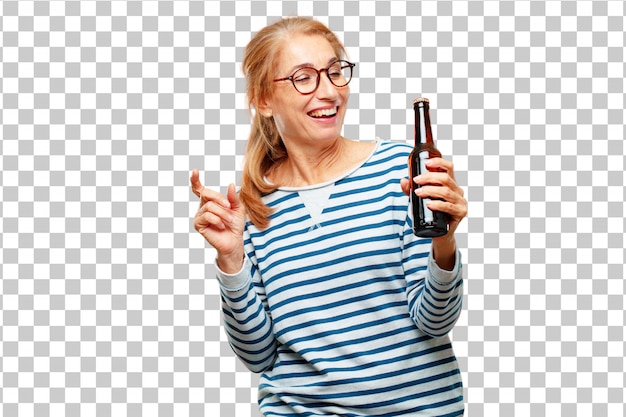 PSD senior belle femme buvant une bière