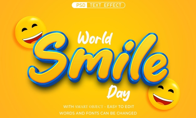 PSD style 3d de l'effet de texte de la journée mondiale du sourire