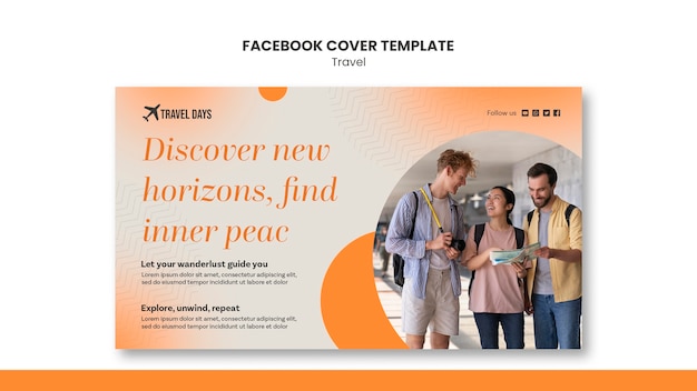 PSD portada de facebook de viaje de aventura de diseño plano