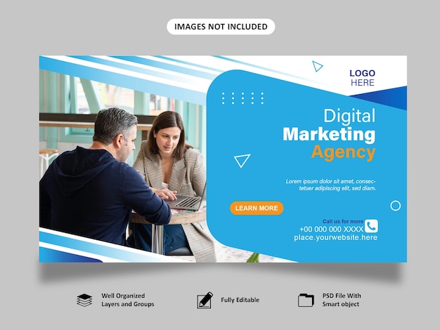 PSD plantilla de banner de sitio web de seminario web en línea de amplificador de agencia de marketing digital