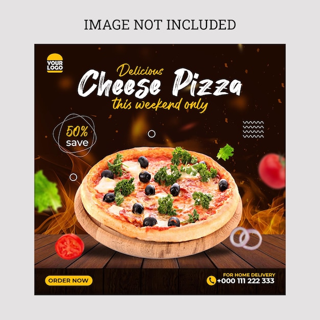 PSD plantilla de publicación de redes sociales de deliciosa pizza de queso