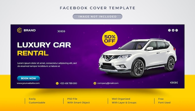 PSD plantilla de portada de facebook de alquiler de coches de lujo