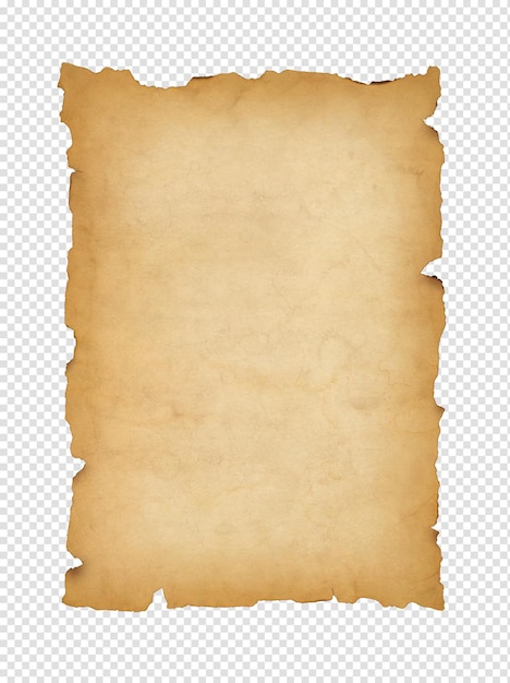 PSD vieille feuille de papier médiévale rouleau de parchemin isolé sur fond blanc
