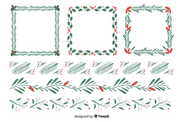 Design plano conjunto de molduras de Natal e bordas
