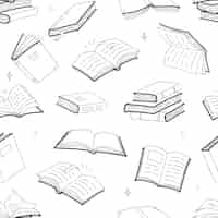 Vetor grátis padrão sem emenda de livros, livros didáticos de esboço de doodle