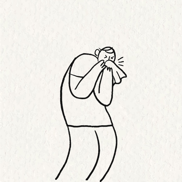 Vetor grátis vetor de doodle de saúde desenhado à mão, personagem de espirros de homem