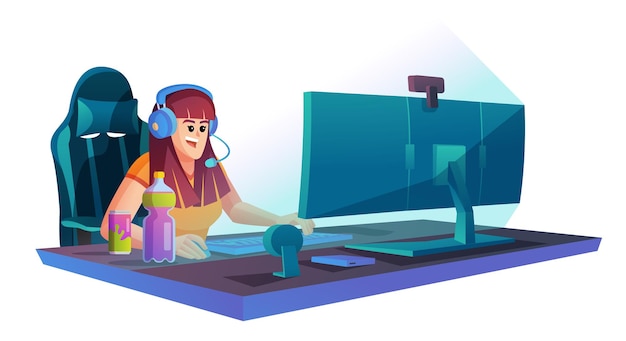 Vetor mulher jogando videogame no computador ilustração do conceito