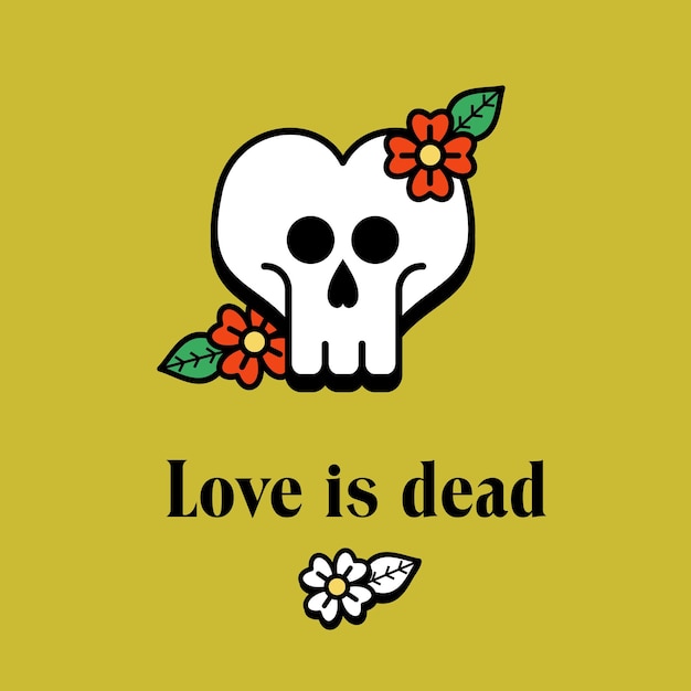 O amor está morto. Emblema de vetor. Crânio em forma de coração.