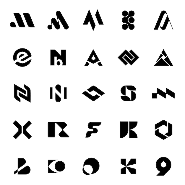 Vetor coleção de ideias de logotipos mínimos lisos pretos. conjunto de logotipos de vetor.