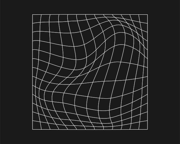 Vetor elemento de design punk retrô de grade distorcida cibernética grade de geometria de onda de estrutura de arame em fundo preto ilustração vetorial