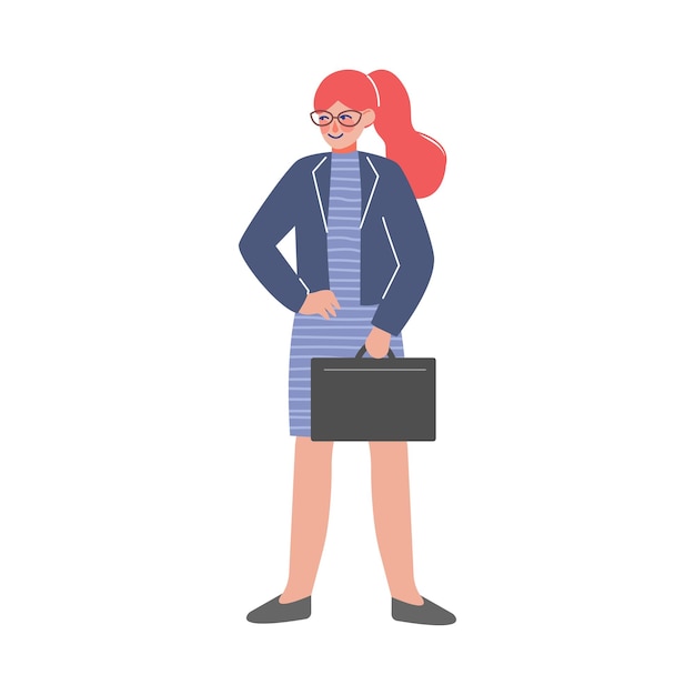 Vetor personagem de negócios feminina de pé com maleta trabalhador de escritório empregado ilustração vetorial