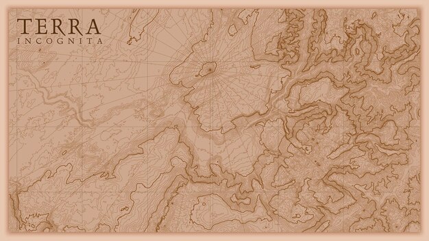 Vecchia mappa astratta antica di rilievo della terra. Mappa di elevazione concettuale generata del paesaggio fantastico.