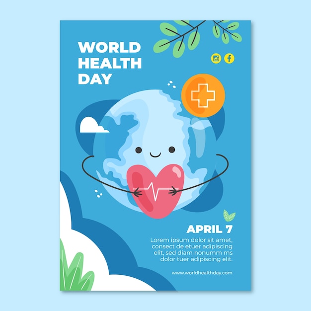 Modello di poster verticale piatto per la celebrazione della giornata mondiale della salute