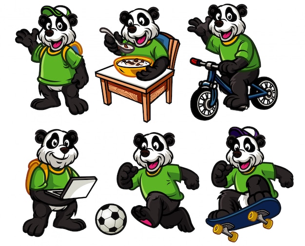 Set di personaggi dei cartoni animati di carino piccolo panda