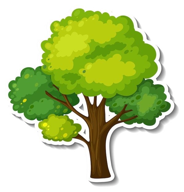 Vector gratuito un árbol con pegatina de hojas verdes sobre fondo blanco.
