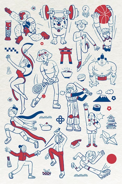 Vector gratuito atletas doodle colección de personajes