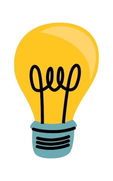 Vector gratuito bombilla de luz amarilla brillante ilustración vectorial de dibujos animados, símbolo de idea