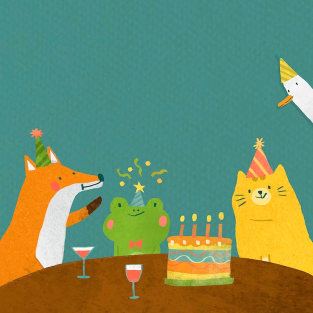Vector gratuito celebración de cumpleaños de doodle animal