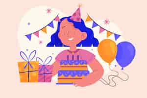 Vector gratuito chica celebrando su cumpleaños ilustrada