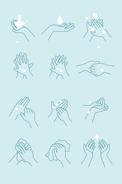Vector gratuito cómo lavarse las manos conjunto de iconos