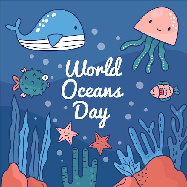 Vector gratuito concepto de día mundial de los océanos dibujados a mano
