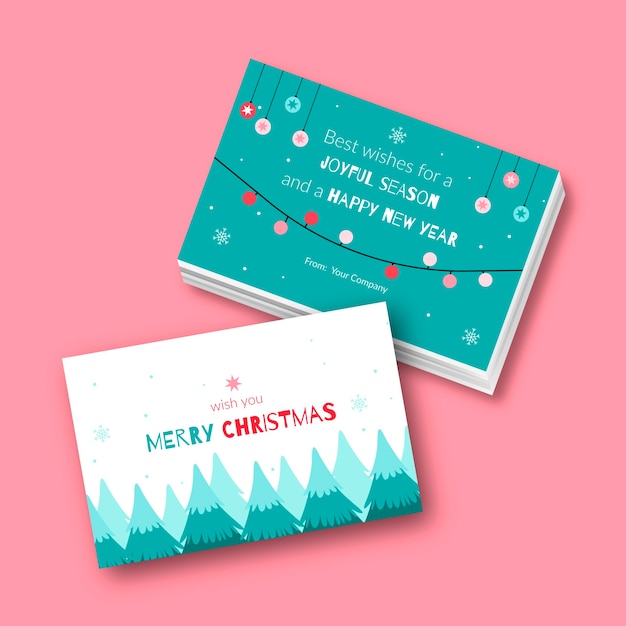Conjunto de tarjetas de navidad de negocios planos dibujados a mano