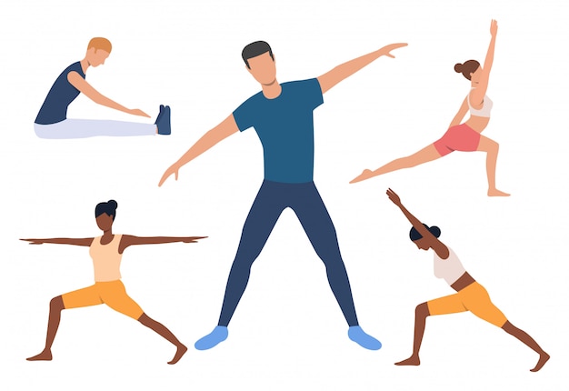 Conjunto de yogi. Hombres y mujeres haciendo yoga