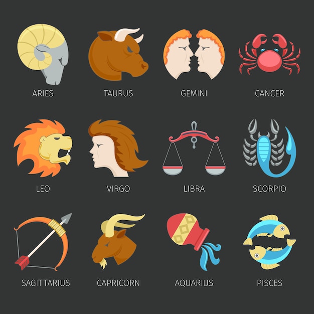 Vector gratuito conjunto de iconos del zodiaco