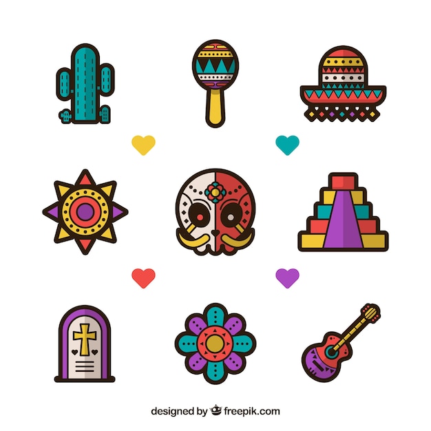 Vector gratuito conjunto mexicano de elementos coloridos