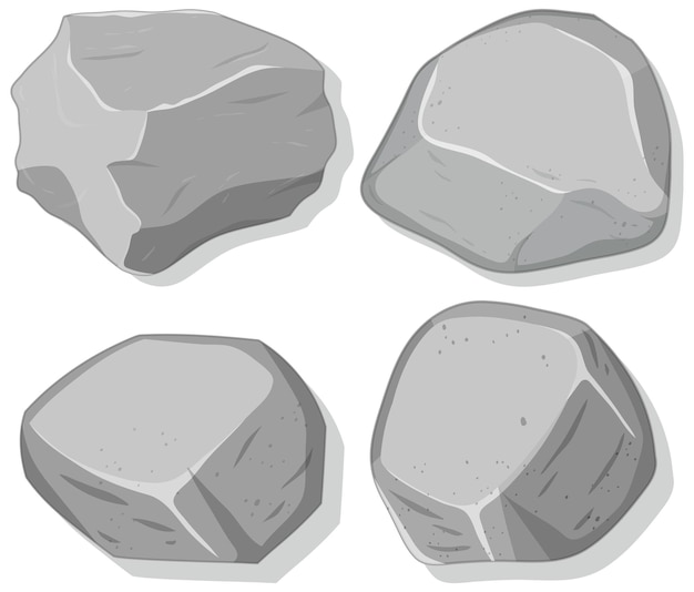 Vector gratuito conjunto de piedras grises aislado sobre blanco