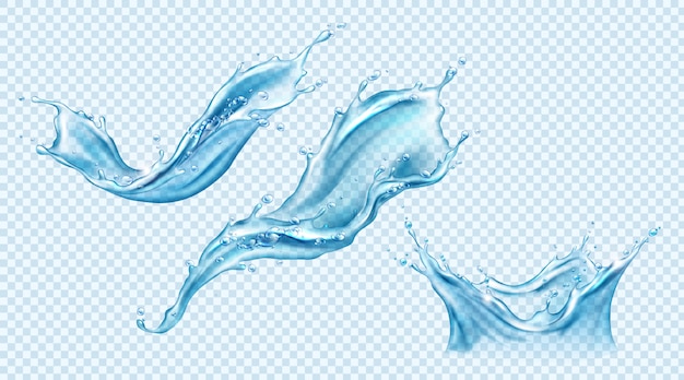 Vector gratuito conjunto de salpicaduras de agua. movimiento dinámico líquido aqua.