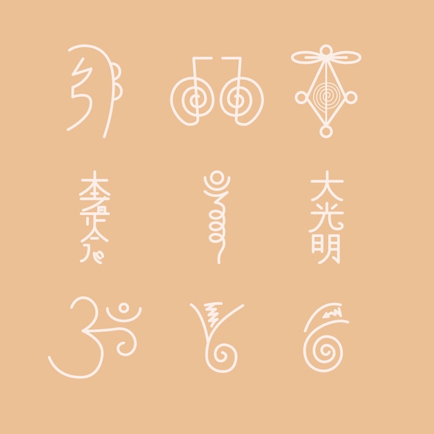 Vector gratuito conjunto de símbolos de reiki dibujados a mano