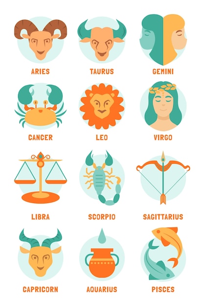 Vector gratuito conjunto de signos del zodiaco de diseño plano