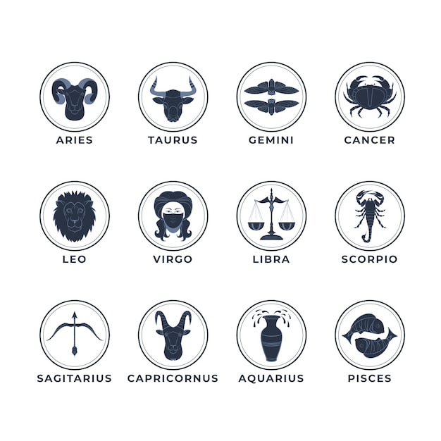 Vector gratuito conjunto de signos del zodiaco de diseño plano