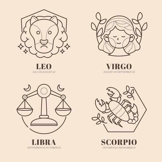 Vector gratuito conjunto de signo del zodiaco plano lineal