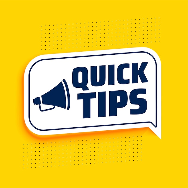 Vector gratuito consejos de consejos rápidos con megáfono sobre fondo amarillo