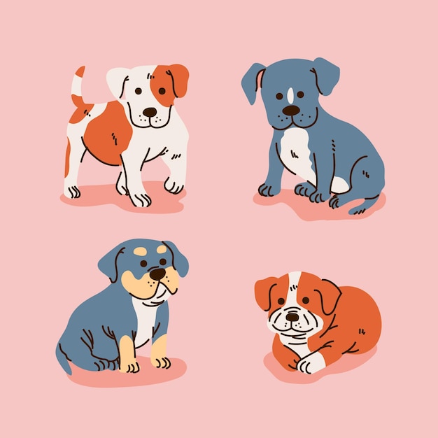 Vector gratuito colección de cachorros de pitbull de dibujos animados