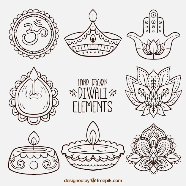 Vector gratuito colección de elementos decorativos de diwali dibujados a mano