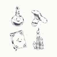Vector gratuito colección de elementos grabados dibujados a mano boho
