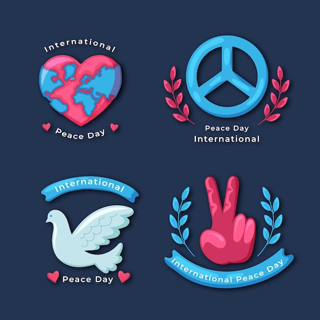 Vector gratuito colección de etiquetas del día internacional de la paz de diseño plano